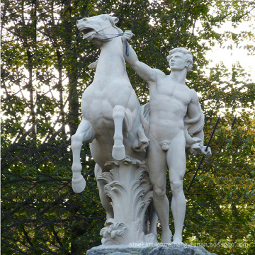 life size famous customized stone animal marble horse with man sculpture for outdoor city garden park decoration